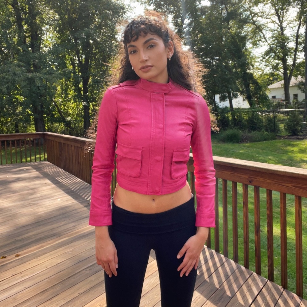 Abercrombie Kids, pink leather jacket, Girls XL